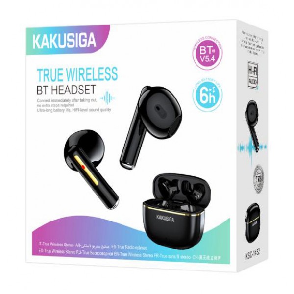 KAKUSIGA earphones με θήκη φόρτισης KSC-1482, True Wireless, 15mm, 35/300mAh, μαύρα - Ακουστικά - Bluetooth