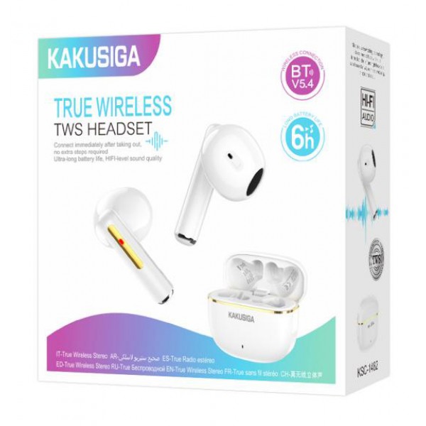 KAKUSIGA earphones με θήκη φόρτισης KSC-1482, True Wireless, 15mm, 35/300mAh, λευκά - Ακουστικά - Bluetooth