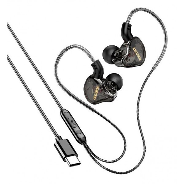 KAKUSIGA earphones με μικρόφωνο KSC-1300, USB-C σύνδεση, 10mm, 1.2m, μαύρα - KAKUSIGA