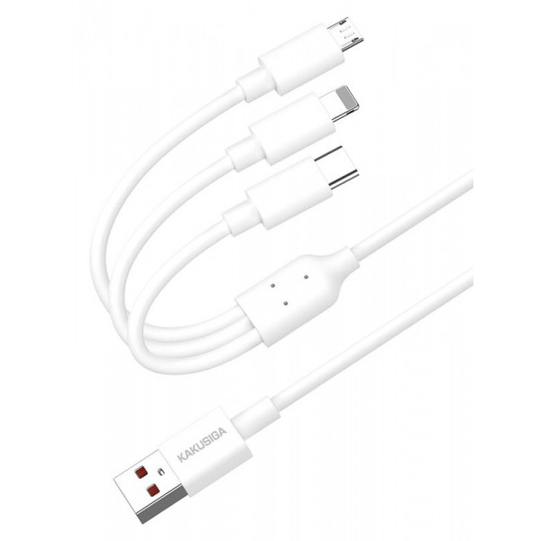 KAKUSIGA καλώδιο USB σε USB-C/Lightning/Micro USB KSC-1021, 5A, 1.2m, λευκό - Περιφερειακά