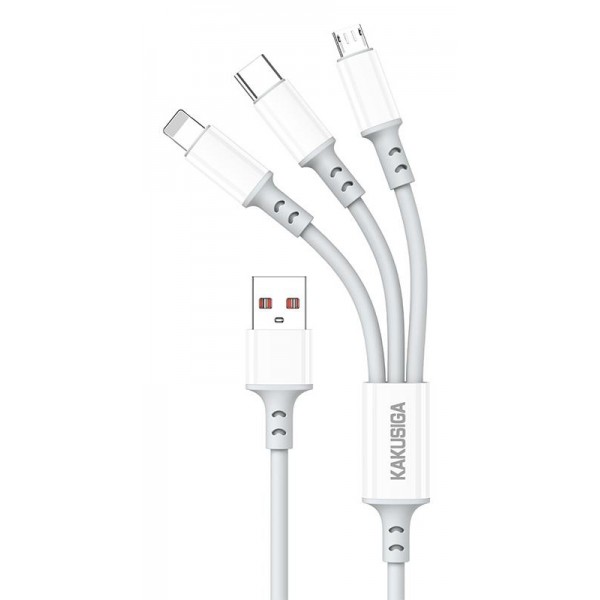 KAKUSIGA καλώδιο USB σε USB-C/Lightning/Micro USB KSC-1025, 5A, 480Mbps, 1.2m, λευκό - Περιφερειακά