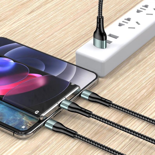 KAKUSIGA καλώδιο USB σε USB-C/Lightning/Micro USB KSC-1026, 5A, 480Mbps, 1.2m, μαύρο - Περιφερειακά