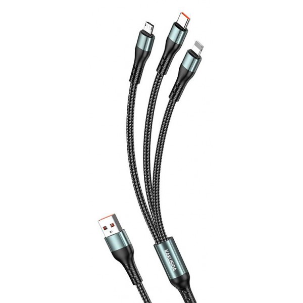 KAKUSIGA καλώδιο USB σε USB-C/Lightning/Micro USB KSC-1026, 5A, 480Mbps, 1.2m, μαύρο - Περιφερειακά