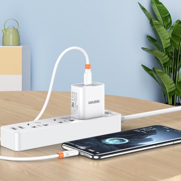KAKUSIGA καλώδιο USB-C KSC-1024, σιλικόνης, 100W, 480Mbps, 0.25m, λευκό - KAKUSIGA