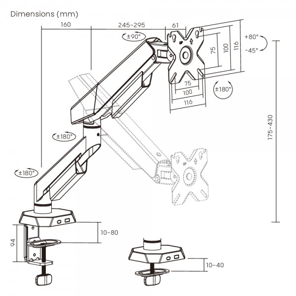 BRATECK βάση γραφείου οθόνης LDT114-C012, 17-40", έως 12kg