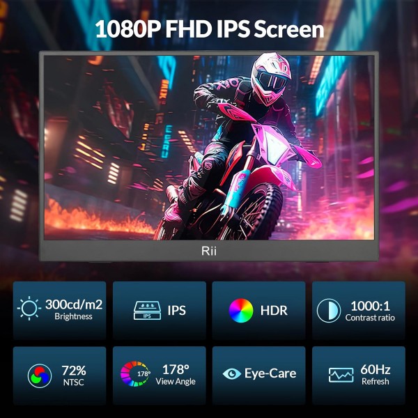 RIITEK φορητή οθόνη RS100, IPS, 15.6" 1920x1080, HDR, mini HDMI/USB-C, με ηχεία - PC & Αναβάθμιση