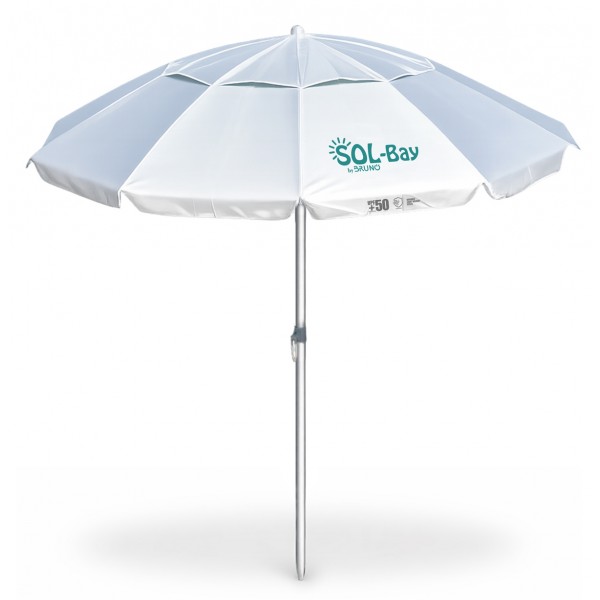 BRUNO ομπρέλα παραλίας αλουμινίου SOL-BAY BRN-0286, 2 μέτρων, ασημένια επίστρωση με UV προστασία UPF 50+, αντιανεμικός σκελετός Fiberglass, ρυθμιζόμενο ύψος & κλίση, φορητή με θήκη μεταφοράς - Είδη Παραλίας