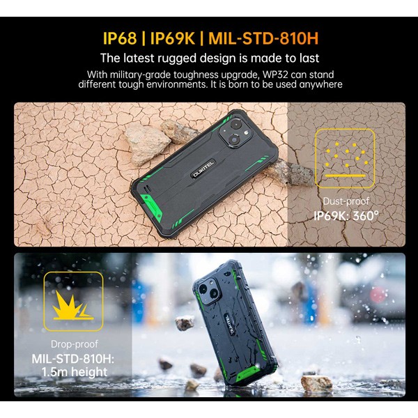 OUKITEL smartphone WP32, 6", 4/128GB, 6300mAh, IP68/IP69K/MIL-STD-810H, πράσινο - Smartphones