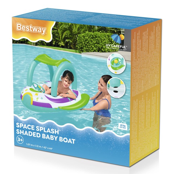 BESTWAY παιδική φουσκωτή βάρκα με σκίαστρο 34149, 107x112cm, Space Splash