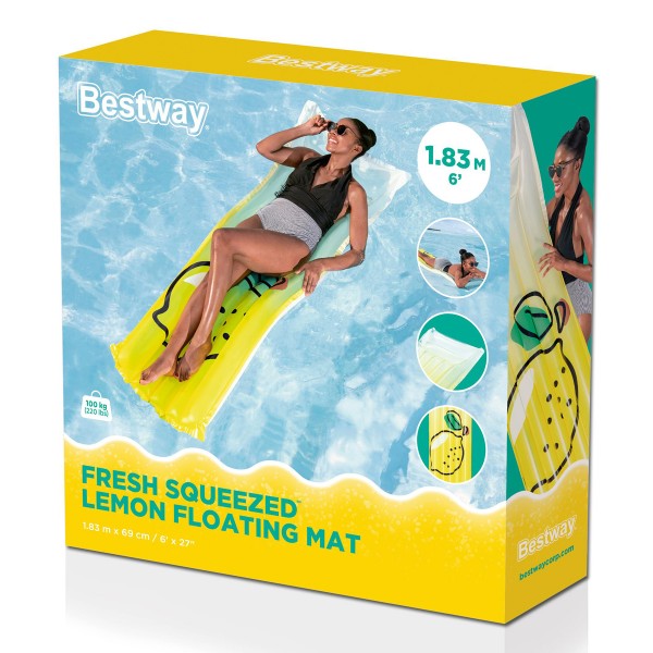 BESTWAY φουσκωτό στρώμα θαλάσσης 44122 με μαξιλάρι, 183x69cm, κίτρινο