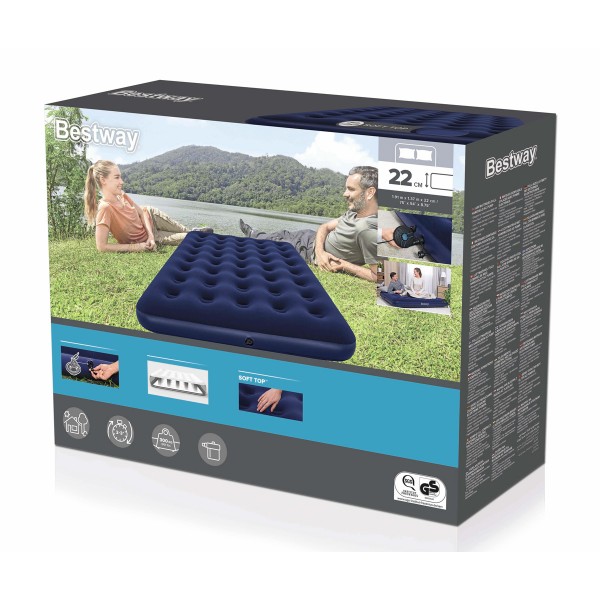 BESTWAY φουσκωτό στρώμα 67287 με ηλεκτρική τρόμπα, διπλό, 191x137x22cm, μπλε
