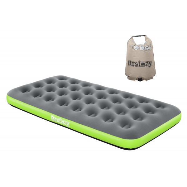 BESTWAY φουσκωτό στρώμα 67619 με 3 σε 1 τρόμπα/μαξιλάρι/τσάντα, μονό, 188x99x22cm, γκρι/πράσινο - Είδη Camping