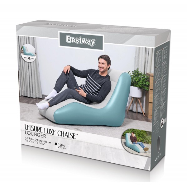 BESTWAY φουσκωτή πολυθρόνα 75127, 133x79x88cm, γαλάζια/λευκή