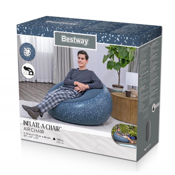 BESTWAY φουσκωτή πουφ πολυθρόνα 75154, 112x112x66cm, μπλε