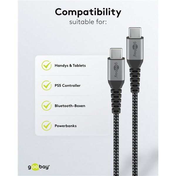 GOOBAY καλώδιο USB-C 49301, 60W, 480Mbps, 0.50m, μαύρο