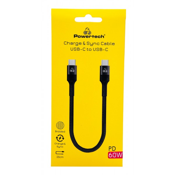 POWERTECH καλώδιο USB-C PTR-0204, PD 60W, 480Mbps, 25cm, μαύρο - Powertech