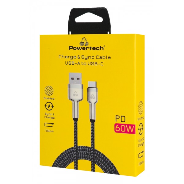 POWERTECH καλώδιο USB-C σε USB PTR-0199, PD 60W, 480Mbps, 1m, μαύρο/γκρι - Powertech