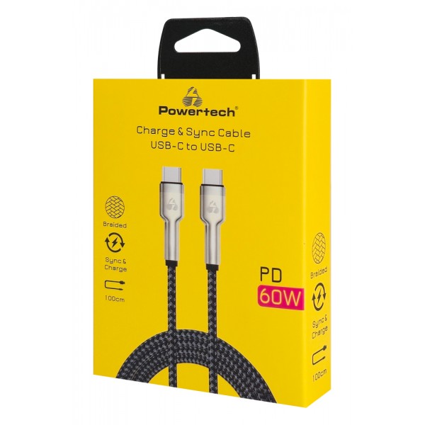 POWERTECH καλώδιο USB-C PTR-0198, PD 60W, 480Mbps, 1m, μαύρο - Powertech