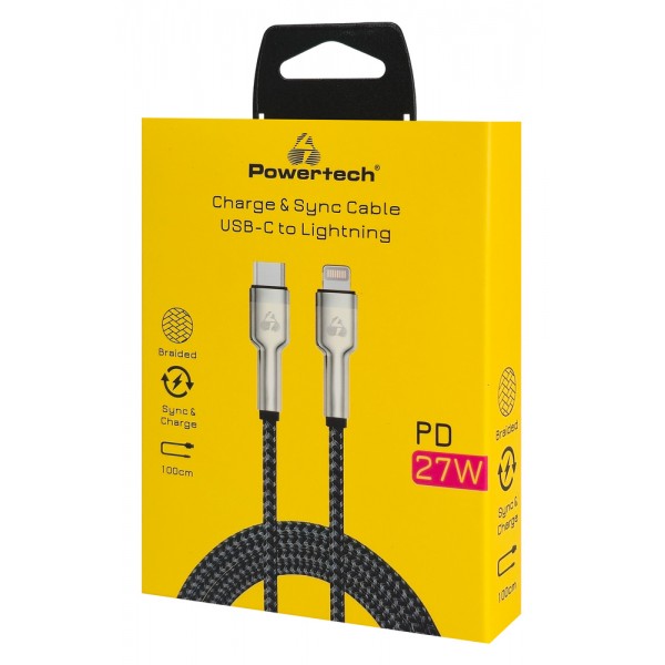 POWERTECH καλώδιο Lightning σε USB-C PTR-0200, PD 27W, 480Mbps, 1m, μαύρο/γκρι - Powertech