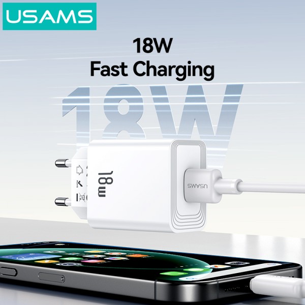 USAMS φορτιστής τοίχου CC324, USB, 18W, λευκός - 
