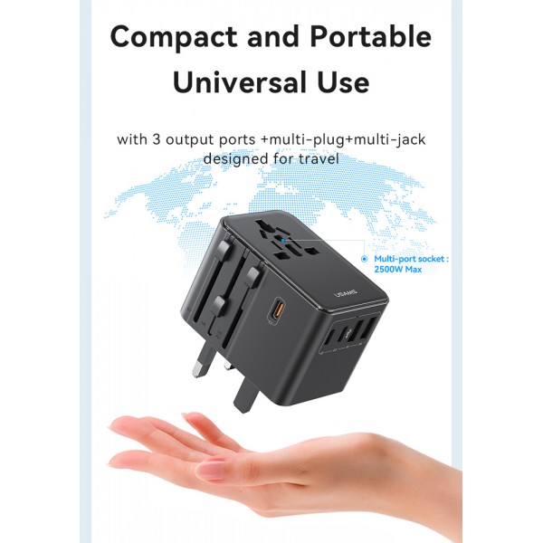 USAMS φορτιστής/αντάπτορας πρίζας CC310, 2x USB & 3x USB-C, universal, 70W, μαύρος - Φορτιστές Κινητών