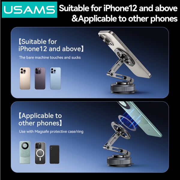 USAMS βάση smartphone αυτοκινήτου ZJ087 για ταμπλό/παρμπρίζ, μαγνητική, μαύρη