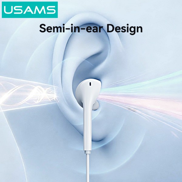 USAMS earphones με μικρόφωνο SJ771, USB-C σύνδεση, 1.2m, λευκά - Αξεσουάρ Κινητών