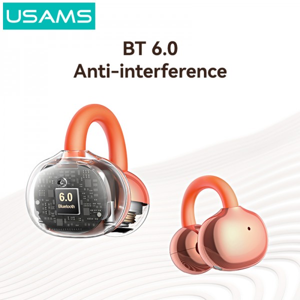 USAMS earphones με θήκη φόρτισης Echo R03, OWS, Φ11mm, 40/300mAh, πορτοκαλί