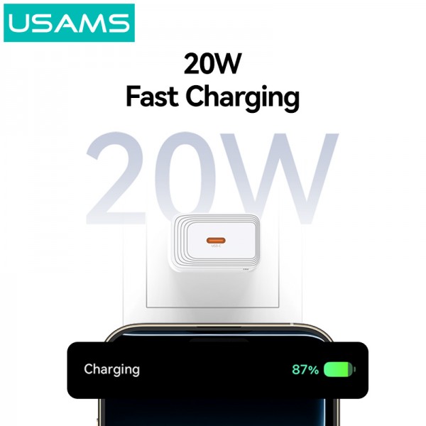 USAMS φορτιστής τοίχου CC325, USB-C, 20W, λευκός - 