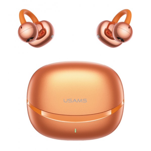 USAMS earphones με θήκη φόρτισης Echo R03, OWS, Φ11mm, 40/300mAh, πορτοκαλί - Ακουστικά - Bluetooth