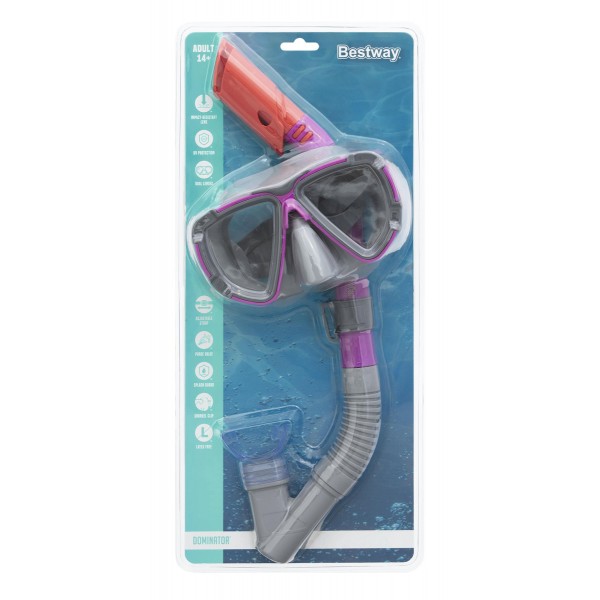 BESTWAY μάσκα θαλάσσης 24029 με αναπνευστήρα, διοπτική, μωβ