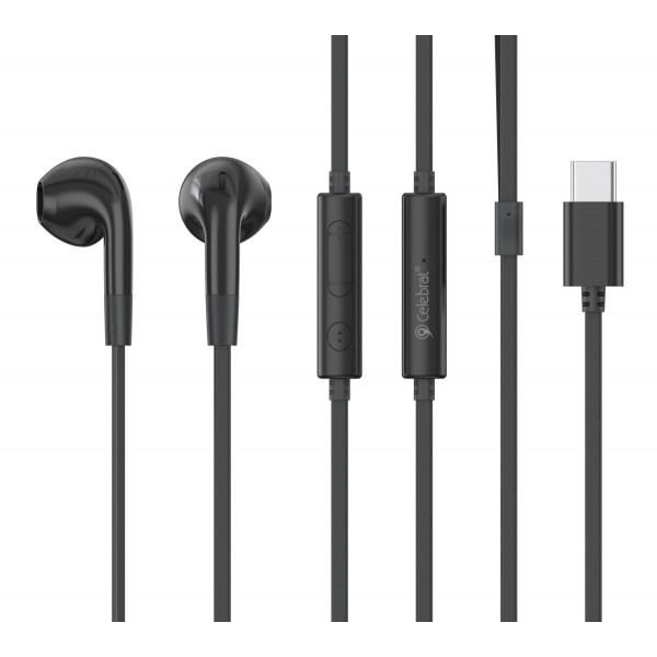 CELEBRAT earphones με μικρόφωνο G39, USB-C σύνδεση, 14mm, 1.2m, μαύρα - Αξεσουάρ Κινητών