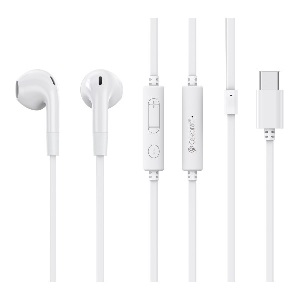 CELEBRAT earphones με μικρόφωνο G39, USB-C σύνδεση, 14mm, 1.2m, λευκά - Αξεσουάρ Κινητών