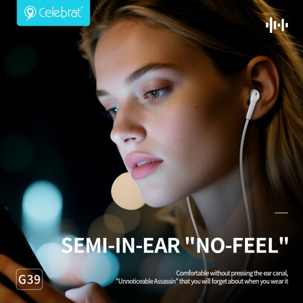 CELEBRAT earphones με μικρόφωνο G39, USB-C σύνδεση, 14mm, 1.2m, λευκά - Αξεσουάρ Κινητών
