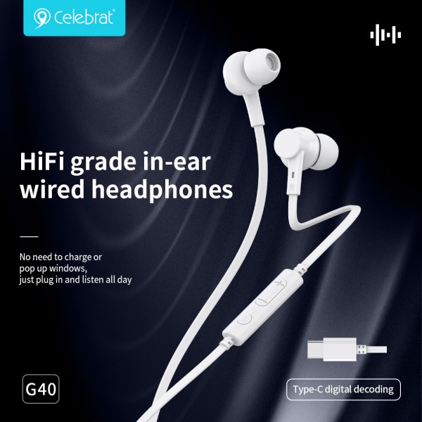 CELEBRAT earphones με μικρόφωνο G40, USB-C σύνδεση, 10mm, 1.2m, μαύρα