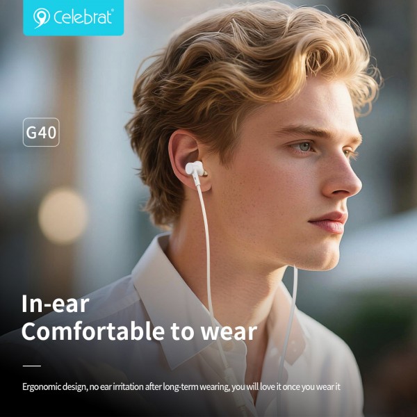 CELEBRAT earphones με μικρόφωνο G40, USB-C σύνδεση, 10mm, 1.2m, λευκά - Αξεσουάρ Κινητών