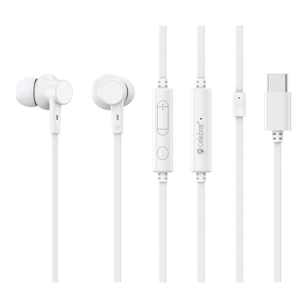 CELEBRAT earphones με μικρόφωνο G40, USB-C σύνδεση, 10mm, 1.2m, λευκά - Αξεσουάρ Κινητών