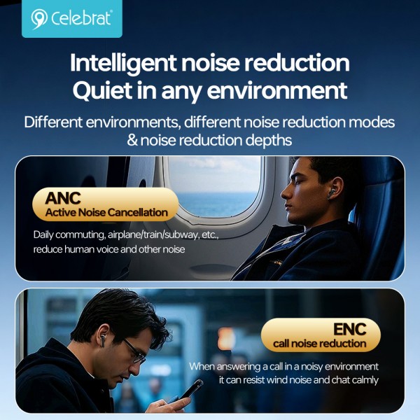 CELEBRAT earphones με θήκη φόρτισης W72, True Wireless, 10mm, 33/380mAh, ANC & ENC, μαύρα - Αξεσουάρ Κινητών