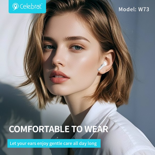 CELEBRAT earphones με θήκη φόρτισης W73, True Wireless, 13mm, 33/380mAh, λευκά - Αξεσουάρ Κινητών