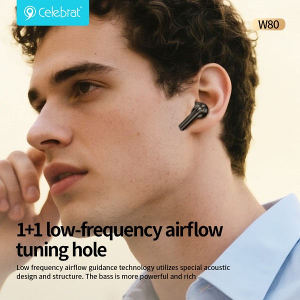 CELEBRAT earphones με θήκη φόρτισης W80, True Wireless, 13mm, 30/230mAh, λευκά - Αξεσουάρ Κινητών