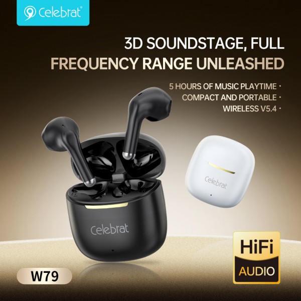 CELEBRAT earphones με θήκη φόρτισης W79, True Wireless, 13mm, 30/300mAh, λευκά