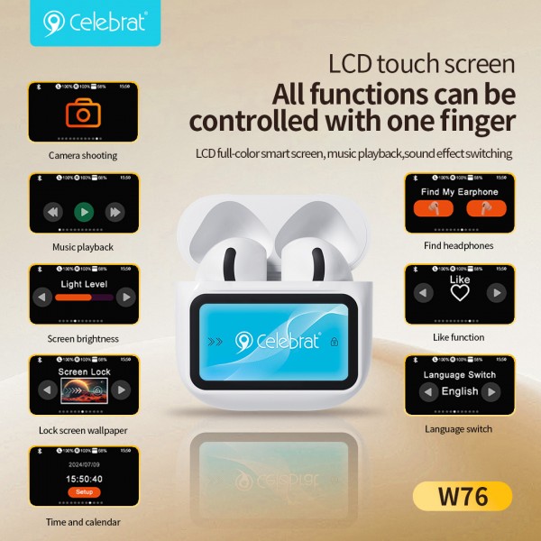 CELEBRAT earphones με θήκη φόρτισης W76, True Wireless, 13mm, 25/300mAh, λευκά - Αξεσουάρ Κινητών