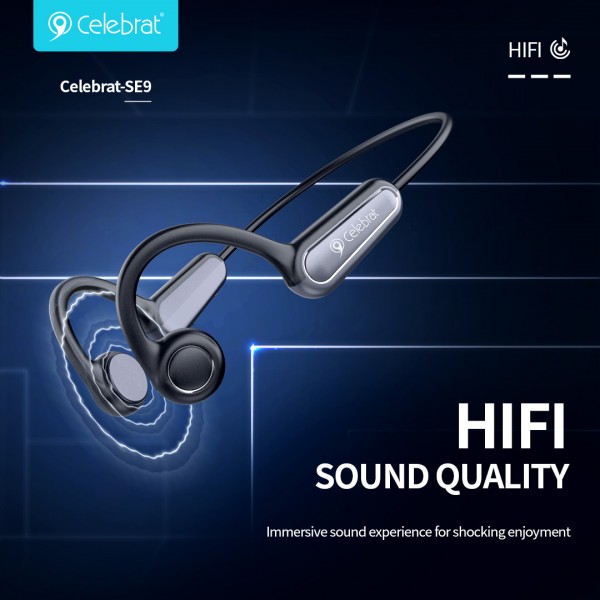 CELEBRAT neckband earphones SE9, OWS Bone Conduction, 16.3mm, 180mAh, μαύρα - Αξεσουάρ Κινητών