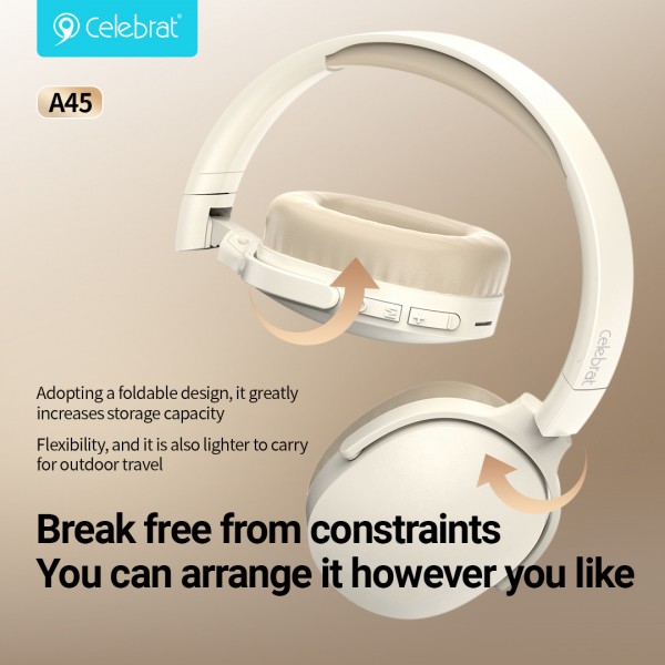 CELEBRAT headphones A45, ασύρματα & ενσύρματα, micro SD, 40mm, 250mAh, μαύρα - Αξεσουάρ Κινητών