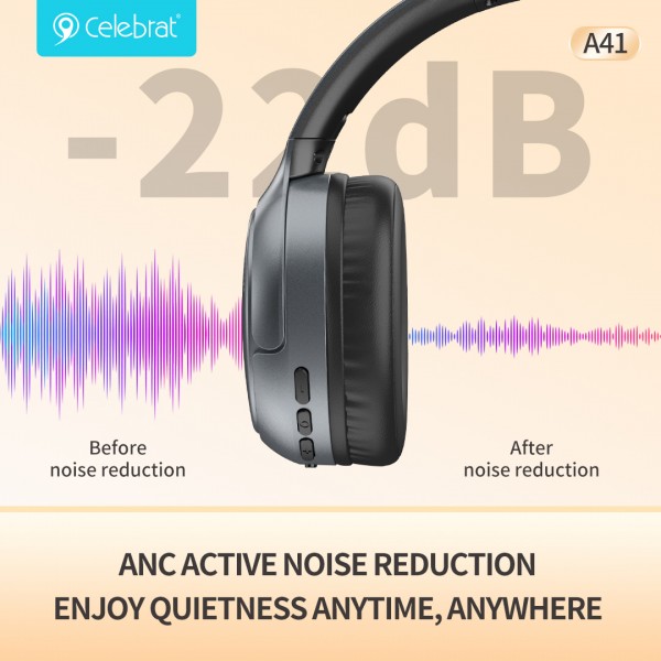 CELEBRAT headphones A41, ασύρματα & ενσύρματα, 40mm, 400mAh, ANC, μαύρα - Αξεσουάρ Κινητών