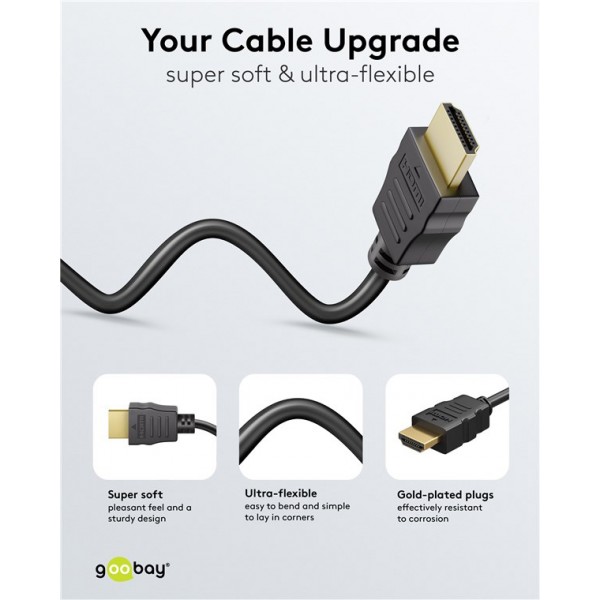 GOOBAY καλώδιο HDMI 80102 με Ethernet, soft, 4K/60Hz, 18 Gbps, 1.5m, μαύρο - Καλώδια - Αντάπτορες