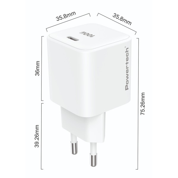 POWERTECH φορτιστής τοίχου PT-1612, USB-C, 100W, GaN, AVS, λευκός - 