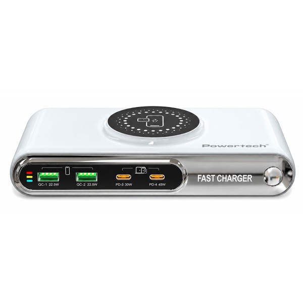 POWERTECH σταθμός φόρτισης PT-1624, 2x USB/2x USB-C/wireless, 72W, λευκός - Αξεσουάρ Κινητών
