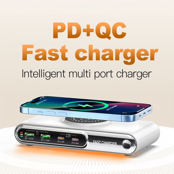 POWERTECH σταθμός φόρτισης PT-1624, 2x USB/2x USB-C/wireless, 72W, λευκός - Αξεσουάρ Κινητών