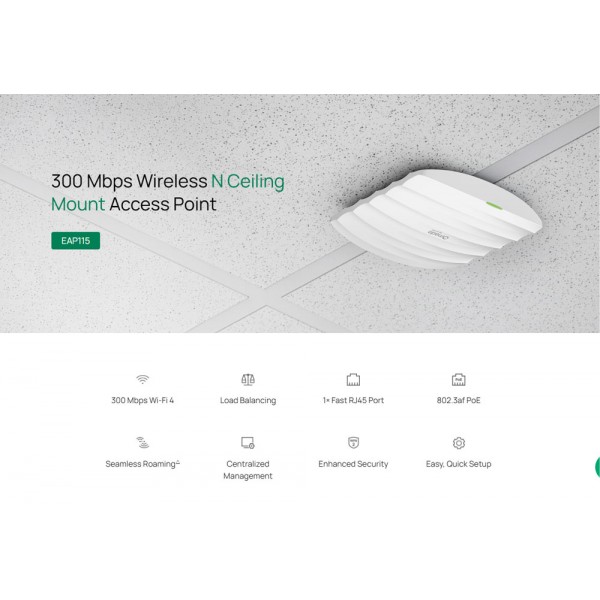 TP-LINK access point EAP115, 300Mbps, οροφής, V4.30 - 